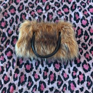 Faux Fur Handbag with Black Handle